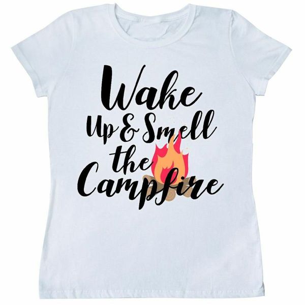 wake up and smell the campfire women's t-shirt camping camp i love retro o neck tee shirt, White;black
wake up and smell the campfire women's t-shirt camping camp i love retro o neck tee shirt, White;black