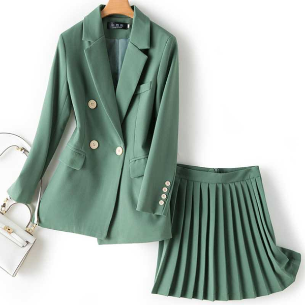 work dresses women's sets chic single button solid blazer high waist pleated skirt two piece set fashion women, White;black
work dresses women's sets chic single button solid blazer high waist pleated skirt two piece set fashion women, White;black