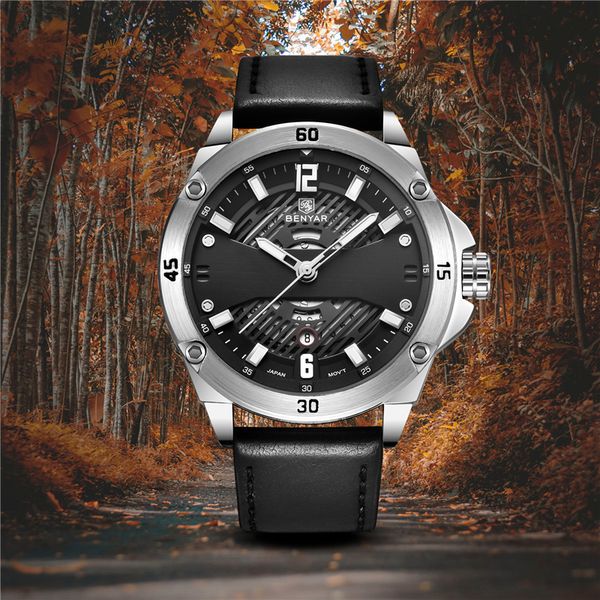 benyar new quartz men's watches fashion leather wrist watch mens waterproof sport clock man watch reloj hombre, Slivery;brown
benyar new quartz men's watches fashion leather wrist watch mens waterproof sport clock man watch reloj hombre, Slivery;brown