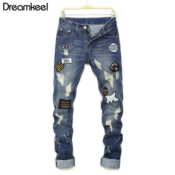 2019 new man jeans pants knees holes patches letter printing jeans men's hip hop classic fashion plus streetwear y, Blue
2019 new man jeans pants knees holes patches letter printing jeans men's hip hop classic fashion plus streetwear y, Blue