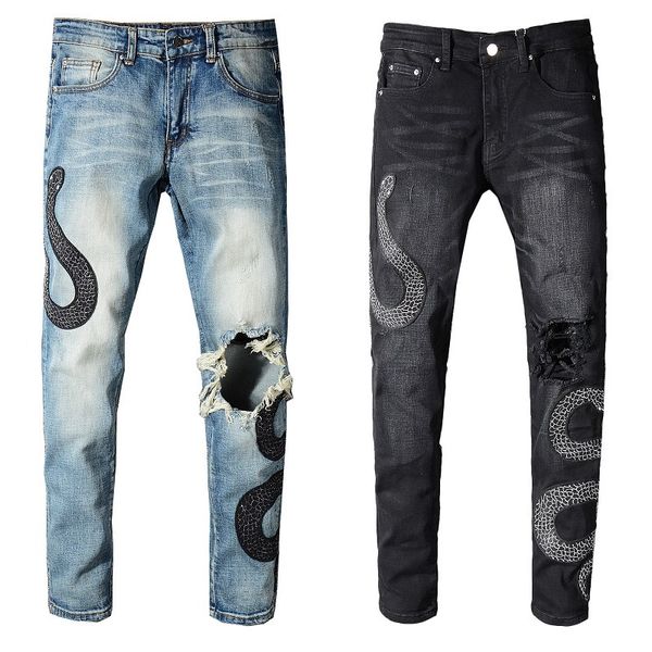 mens distressed ripped biker jeans slim fit motorcycle biker denim jeans hip hop designer pants am embroidery snake mens jeans, Blue
mens distressed ripped biker jeans slim fit motorcycle biker denim jeans hip hop designer pants am embroidery snake mens jeans, Blue