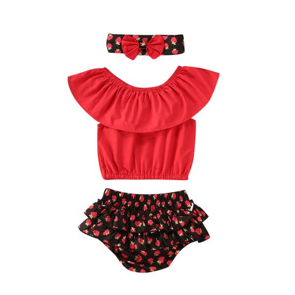 summer toddler kids girls clothes set ruffle solid color short sleeve strawberry print short pants+headband 3pcs, White
summer toddler kids girls clothes set ruffle solid color short sleeve strawberry print short pants+headband 3pcs, White