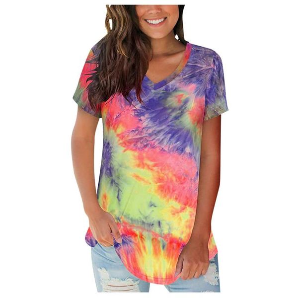 38# women's tie-dye basic v neck short sleeve t shirts summer casual blooming women t-shirt summer graphic tees women, White
38# women's tie-dye basic v neck short sleeve t shirts summer casual blooming women t-shirt summer graphic tees women, White