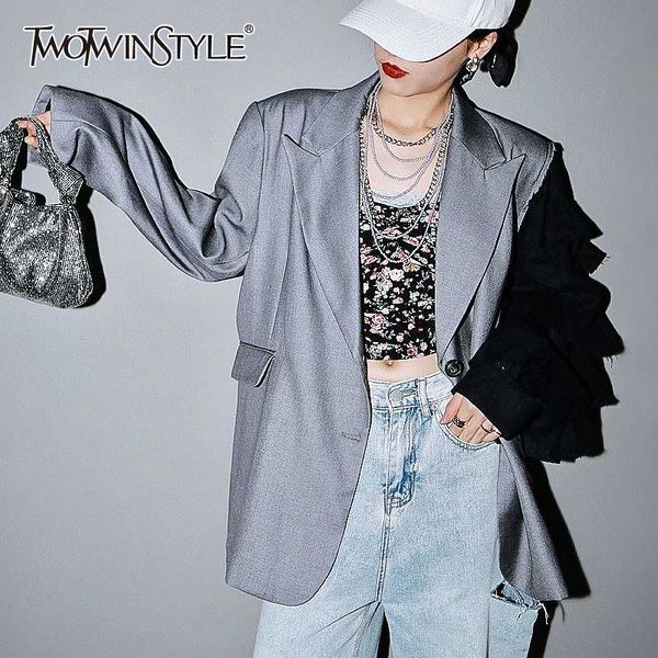 twotwinstyle casual patchwork women blazer notched collar long sleeve loose hit color ruffles suit for female fashion clothing, White;black
twotwinstyle casual patchwork women blazer notched collar long sleeve loose hit color ruffles suit for female fashion clothing, White;black