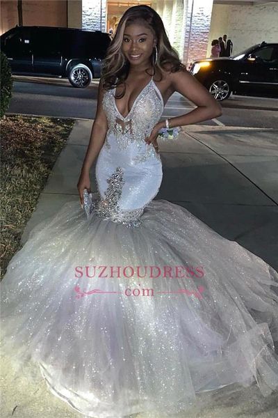 sparkling halter sequins mermaid prom dresses 2020 lace applique beaded backless sweep train formal party evening gowns bc3420, Black
sparkling halter sequins mermaid prom dresses 2020 lace applique beaded backless sweep train formal party evening gowns bc3420, Black