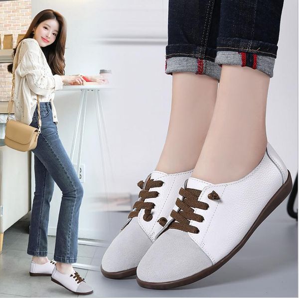 women shoes genuine leather flats for women soft big sizes, Black