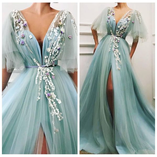 v-neck tulle appliques a-line prom dresses 2020 half sleeves split customized vestidos de soiree special occasion party gowns, Black
v-neck tulle appliques a-line prom dresses 2020 half sleeves split customized vestidos de soiree special occasion party gowns, Black
