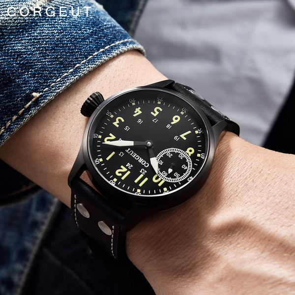 corgeut fashion leather mechanical wrist watch 17 jewels hand winding 6497 seagull st3600 fashion leather luminous watches, Slivery;brown
corgeut fashion leather mechanical wrist watch 17 jewels hand winding 6497 seagull st3600 fashion leather luminous watches, Slivery;brown