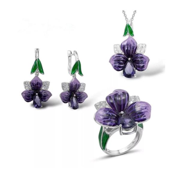 ladies trendy silver enamel jewelry set purple zircon flower petal pendant necklace ring earrings sets wedding jewe
ladies trendy silver enamel jewelry set purple zircon flower petal pendant necklace ring earrings sets wedding jewe
