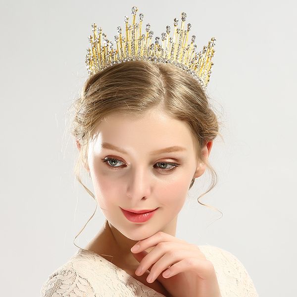 big full round luxury crown head hair king queen tiaras wedding bride hair jewelry rhinestone pearl handmade design accessories, Golden;white
big full round luxury crown head hair king queen tiaras wedding bride hair jewelry rhinestone pearl handmade design accessories, Golden;white