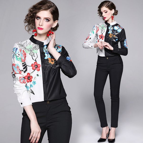 wholesale fall winter floral printed shirts runway women's clothing mock neck blouses office business lady elegant slim shirts, White
wholesale fall winter floral printed shirts runway women's clothing mock neck blouses office business lady elegant slim shirts, White