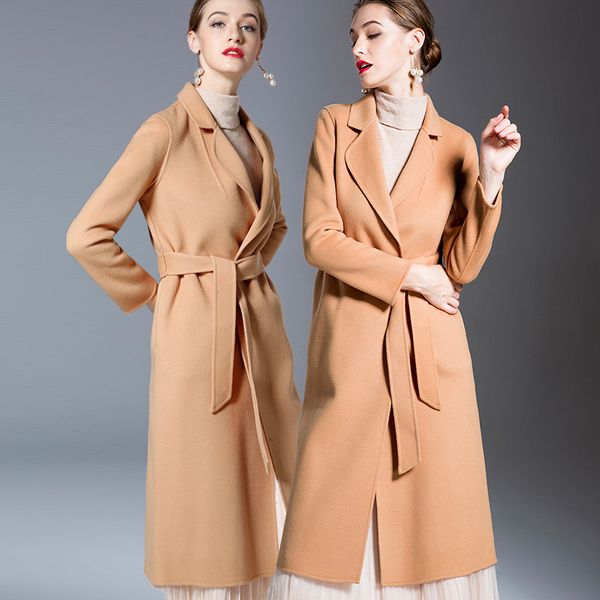 long woolen blends cashmere coats for women 2019 autumn winter ladies jackets plus size overcoat double sided beige belt casual, Black
long woolen blends cashmere coats for women 2019 autumn winter ladies jackets plus size overcoat double sided beige belt casual, Black