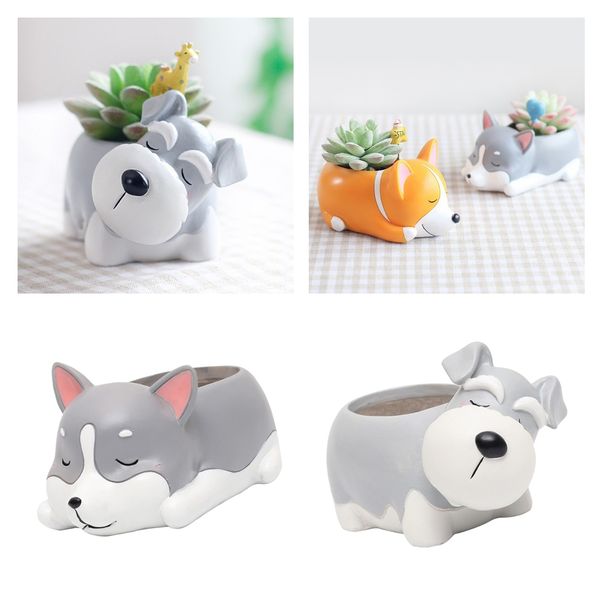 2pcsx lovely resin cartoon dog mini succulent cactus plant pot home decor