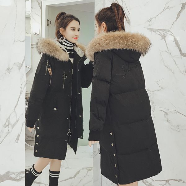 down winter jacket women cotton coat korean parka large racoon fur collar women's jackets thick parkas mujer 2020 kj726, Black
down winter jacket women cotton coat korean parka large racoon fur collar women's jackets thick parkas mujer 2020 kj726, Black