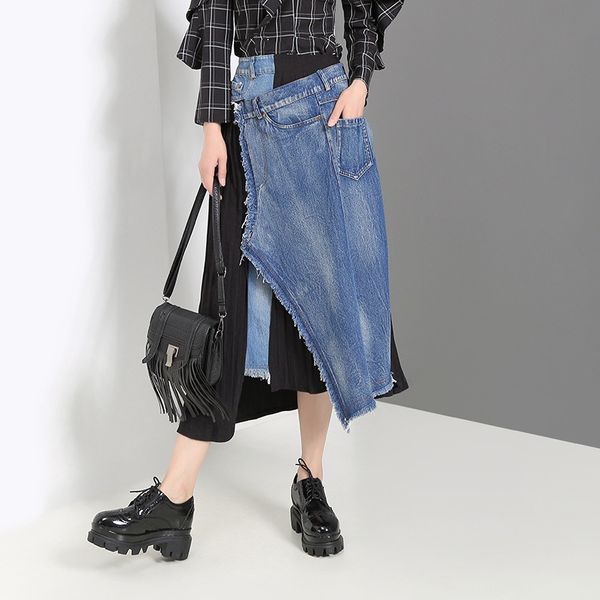skirts women's wild high waist denim fashion stitching irregular pleated summer street personality, Black
skirts women's wild high waist denim fashion stitching irregular pleated summer street personality, Black