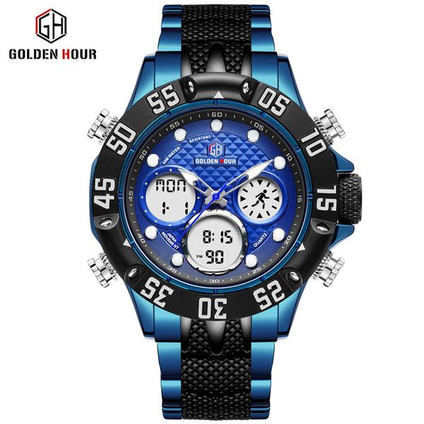 

goldenhour 2019 new men's sports watch men quartz digital male clock relogio hombre waterproof wristwatches relogio masculino, Slivery;brown