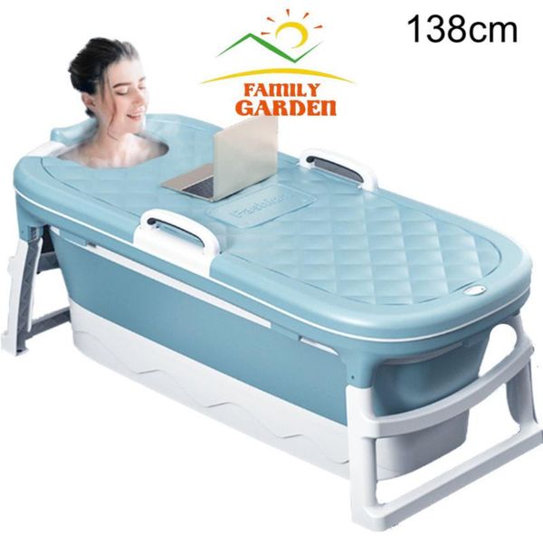 Family Garden Bathub Foldable Large Size 138cm Pool Blue Kids Spa Sauna Plastic Pvc Bath Folding Bathroom