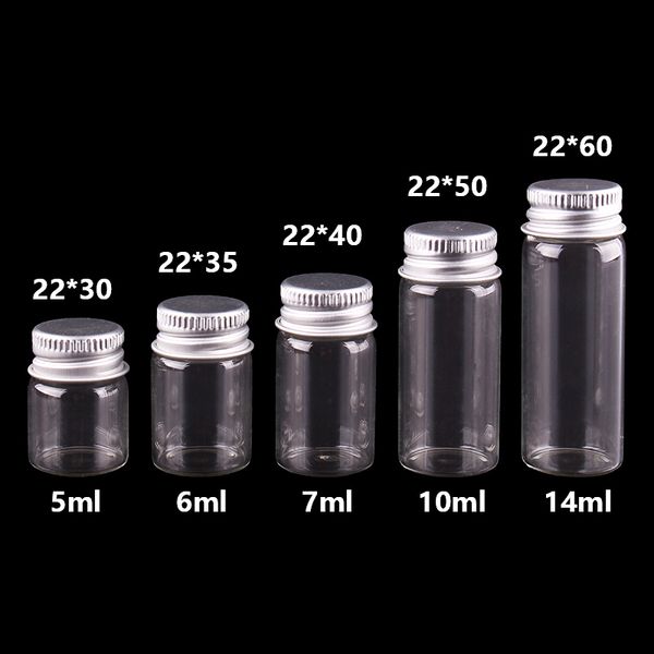 

5ml 6ml 7ml 10ml 14ml tiny transparent glass bottles with silver screw cap cute jar vials diy craft 100pcs