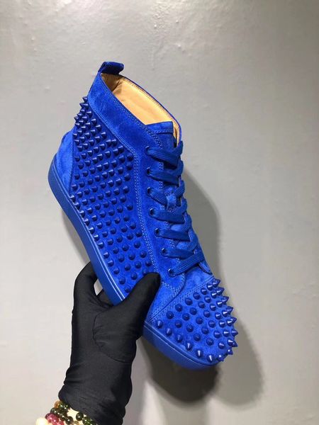 red bottom studs blue suede leather full spikes sneakers shoes for men's spiked shoes luxious brands red soles trainers, Black
red bottom studs blue suede leather full spikes sneakers shoes for men's spiked shoes luxious brands red soles trainers, Black
