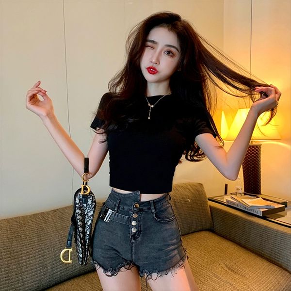 black navel short-sleeved shorts and shorts t-shirt women's short tight ins chaoyang style 2020 cotton slim summer, White
black navel short-sleeved shorts and shorts t-shirt women's short tight ins chaoyang style 2020 cotton slim summer, White