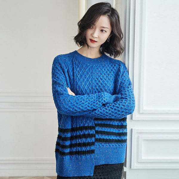 new auutmn spring irregular casual loose jumpers striped pull femme woman knit crop sweater knitted pullovers sweaters, White;black
new auutmn spring irregular casual loose jumpers striped pull femme woman knit crop sweater knitted pullovers sweaters, White;black