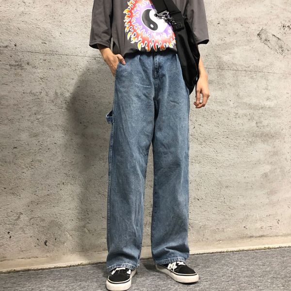 men's jeans spring straight fashion washed solid color retro pants men streetwear wild loose hip hop denim trousers mens, Blue
men's jeans spring straight fashion washed solid color retro pants men streetwear wild loose hip hop denim trousers mens, Blue