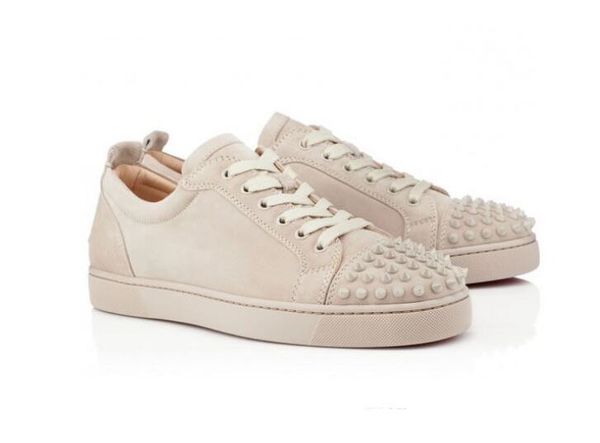 italy handmade shoes red bottom spikes junior men's flat khaki /beige suede leather stuff sneaker low sneaker gift outdoor walking, Black