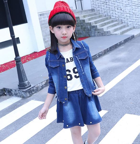 children clothing girls' suits 2018 spring autumn new style children's denim long-sleeved jacket + short skirt + t-shirt 3-12, White
children clothing girls' suits 2018 spring autumn new style children's denim long-sleeved jacket + short skirt + t-shirt 3-12, White