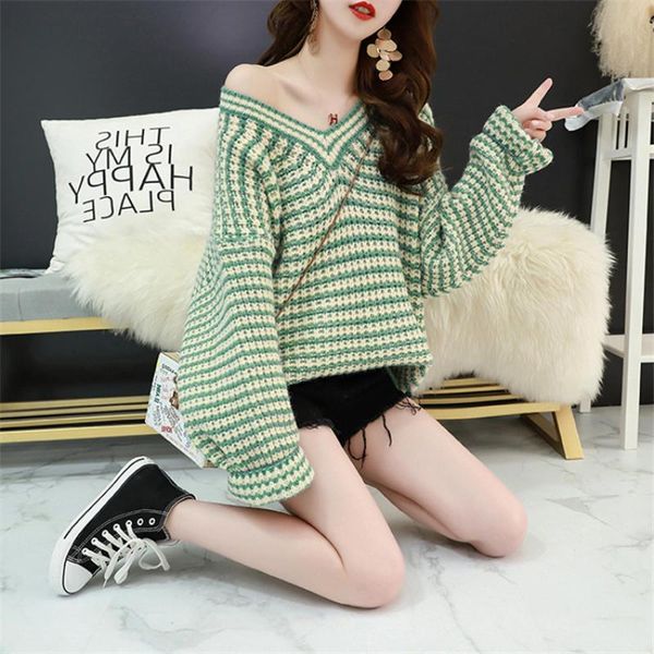 korean style deep v striped sweater women fashion green long sleeve pullover women autumn winter knitted sweater pull femme, White;black
korean style deep v striped sweater women fashion green long sleeve pullover women autumn winter knitted sweater pull femme, White;black