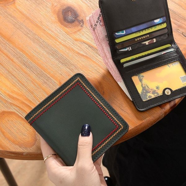 leather wallet female short section ultra-thin new big-name folding ladies korean card bag compact fresh fashion, Red;black