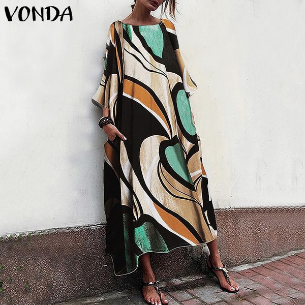 vonda 2019 summer long dress o neck print bohemian dresses casual short sleeve sundress beach party vestidos plus size, Black;gray
vonda 2019 summer long dress o neck print bohemian dresses casual short sleeve sundress beach party vestidos plus size, Black;gray