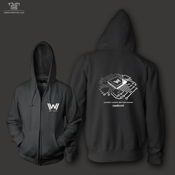 westworld original design chest logo zipup hoodie sweatshirts men 82% cotton fleece inside ing, Black
westworld original design chest logo zipup hoodie sweatshirts men 82% cotton fleece inside ing, Black