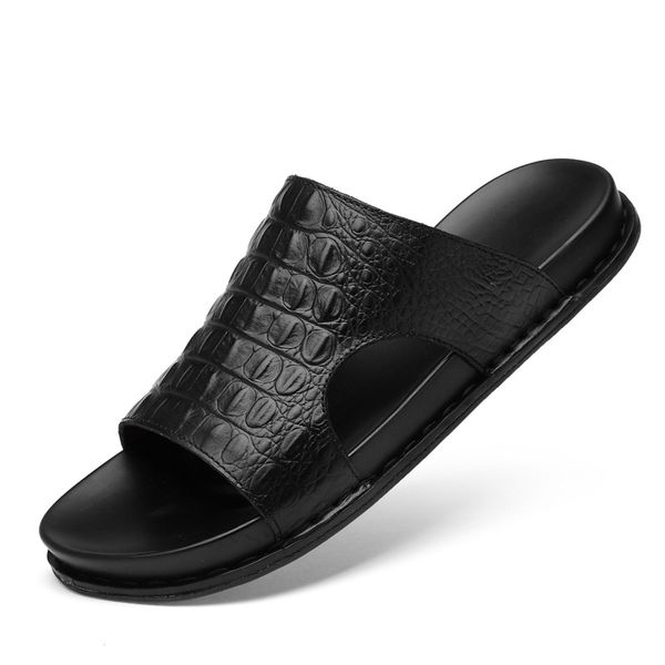 summer slides men slippers genuine leather crocodile pattern printed peep-toe casual men slippers fashion, Black
summer slides men slippers genuine leather crocodile pattern printed peep-toe casual men slippers fashion, Black