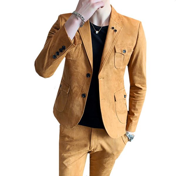spring suede man suits 2 pieces slim fit business dress suits blazer pant solid color wedding groom for men, White;black
spring suede man suits 2 pieces slim fit business dress suits blazer pant solid color wedding groom for men, White;black