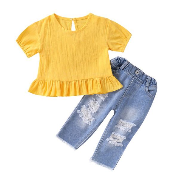 girl set toddler kids baby girls clothes spring summer blouse +ripped jeans denim pants outfits set 0-5t, White
girl set toddler kids baby girls clothes spring summer blouse +ripped jeans denim pants outfits set 0-5t, White