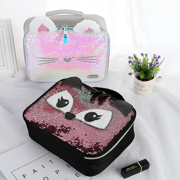 cartoon portable lunch bag back to school student square sequin lunch bag girl cat zipper makeup storage bag, Black
cartoon portable lunch bag back to school student square sequin lunch bag girl cat zipper makeup storage bag, Black