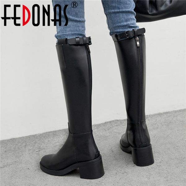 fedonas autumn winter new concise square heels women knee high boots classic genuine leather riding boots warm party shoes woman, Black
fedonas autumn winter new concise square heels women knee high boots classic genuine leather riding boots warm party shoes woman, Black