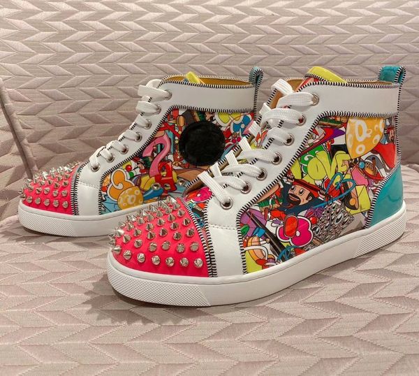 popular spikes high red bottom men's sneakers super loubi graffiti patent leather casual sports party wedding dress eu35-47, Black
popular spikes high red bottom men's sneakers super loubi graffiti patent leather casual sports party wedding dress eu35-47, Black