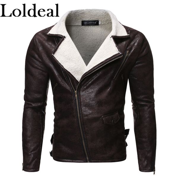 loldeal men lapel leather jacket fashion zipper lambskin slim warm casual, Black 
loldeal men lapel leather jacket fashion zipper lambskin slim warm casual, Black