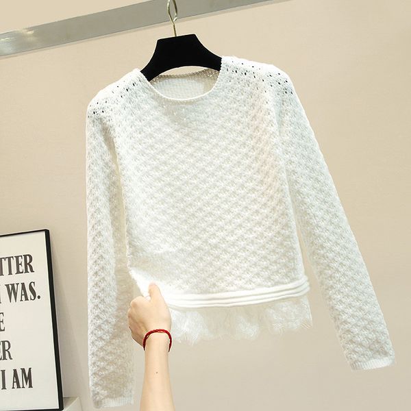 2019 new autumn winter lazy wind knitting pullover girls lace stitching hem o-neck long sleeve white knitting sweaters women top, White;black
2019 new autumn winter lazy wind knitting pullover girls lace stitching hem o-neck long sleeve white knitting sweaters women top, White;black