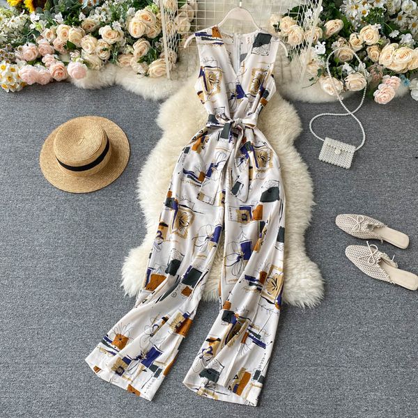 super chic retro prints v-neck summer slim waist jumpsuit casual sleeveless wide leg women jumpsuit, Black;white
super chic retro prints v-neck summer slim waist jumpsuit casual sleeveless wide leg women jumpsuit, Black;white
