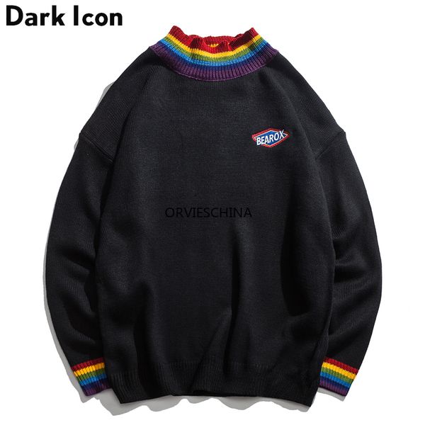 dark icon rainbow collar pullover men's sweater 2019 winter loose style sweater for men high street sweaters black white, White;black
dark icon rainbow collar pullover men's sweater 2019 winter loose style sweater for men high street sweaters black white, White;black