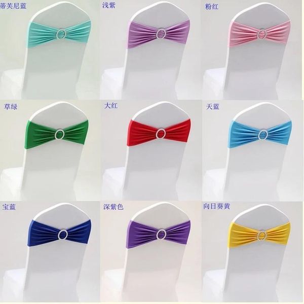 100pcs wedding spandex chair sash bands lycra stretch chair bow ties with round buckle for banquet decoration
