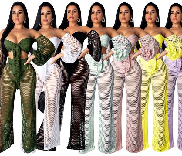 women two pieces set solid slash neck hollow out lantern sleeve crop with wide legging pants fashion beach sets, White 
women two pieces set solid slash neck hollow out lantern sleeve crop with wide legging pants fashion beach sets, White