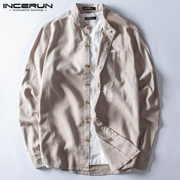 vintage long sleeve shirt men cotton linen stand collar button solid color casual shirts streetwear camisas hombre 2019 incerun, White;black
vintage long sleeve shirt men cotton linen stand collar button solid color casual shirts streetwear camisas hombre 2019 incerun, White;black