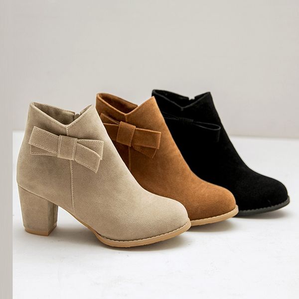 2019 women's boots fashion bow ankle boots ladies flock high heel shoes solid round toe zipper short bootie botas mujer, Black
2019 women's boots fashion bow ankle boots ladies flock high heel shoes solid round toe zipper short bootie botas mujer, Black