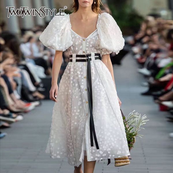 twotwinstyle polka dot women's dress square collar puff short sleeve high waist with sashes dresses female 2020 autumn fashion, White;black
twotwinstyle polka dot women's dress square collar puff short sleeve high waist with sashes dresses female 2020 autumn fashion, White;black