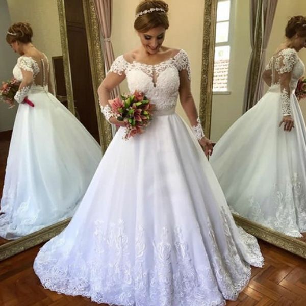 vintage off shoulder long vestido de noiva wedding dresses illusion a line long sleeve covered button bridal gown with appliques, White
vintage off shoulder long vestido de noiva wedding dresses illusion a line long sleeve covered button bridal gown with appliques, White