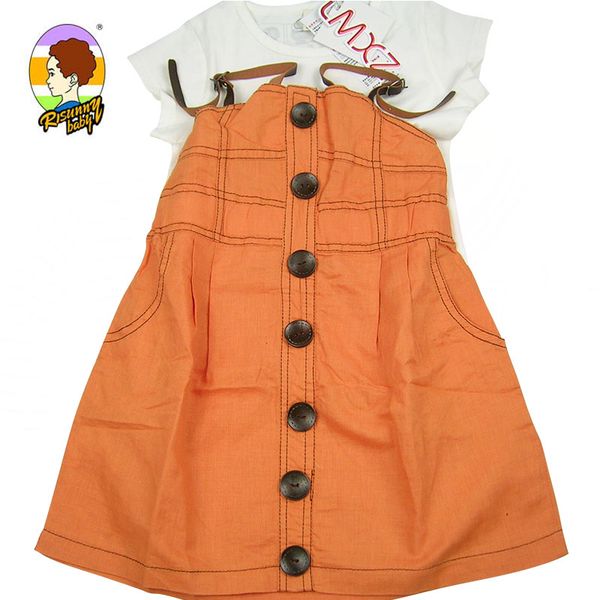 risunnybaby children's suit skirt cotton and linen female skirt girl suit foreign two-piece, White
