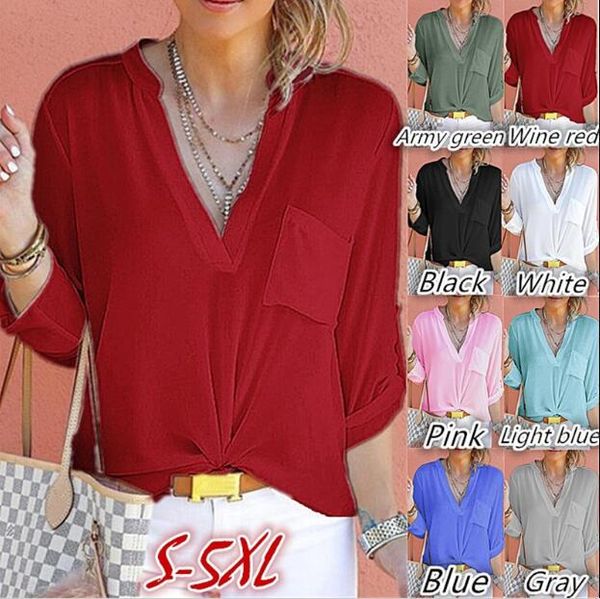 new casual large size v-neck solid color chiffon pocket blouse women's long-sleeved loose t-shirt s-5xl, White
new casual large size v-neck solid color chiffon pocket blouse women's long-sleeved loose t-shirt s-5xl, White